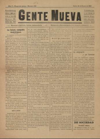 'Gente nueva : Semanario independiente, festivo, ilustrado, literario y de anuncios' - Año V Número 163 - 1910 ene 18