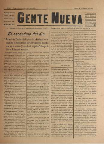 'Gente nueva : Semanario independiente, festivo, ilustrado, literario y de anuncios' - Año V Número 164 - 1910 ene 26