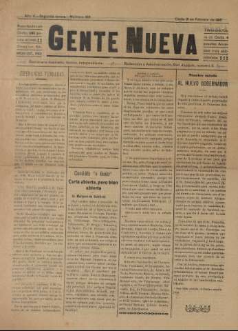 'Gente nueva : Semanario independiente, festivo, ilustrado, literario y de anuncios' - Año V Número 166 - 1910 feb 21