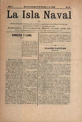 'La Isla Naval : revista profesional dedicada a los intereses de la Marina y del Departamento' - Año I Número 14 - 1898 octubre 14