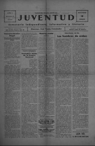 'Juventud semanario independiente, informativo y literario' - Año I Número 5 - 1930 octubre 18