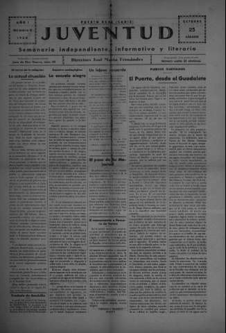'Juventud semanario independiente, informativo y literario' - Año I Número 6 - 1930 octubre 25