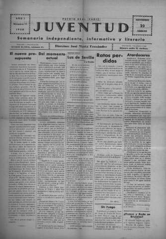'Juventud semanario independiente, informativo y literario' - Año I Número 11 - 1930 noviembre 29