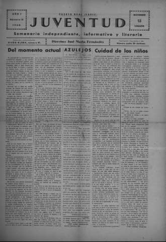 'Juventud semanario independiente, informativo y literario' - Año I Número 13 - 1930 diciembre 13