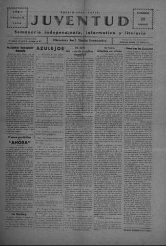 'Juventud semanario independiente, informativo y literario' - Año I Número 14 - 1930 diciembre 20