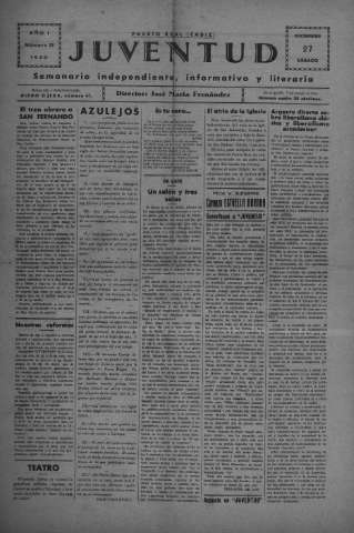 'Juventud semanario independiente, informativo y literario' - Año I Número 15 - 1930 diciembre 27