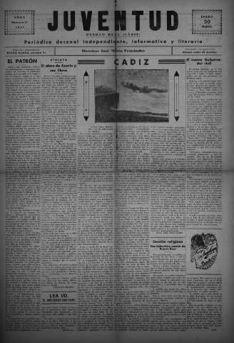 'Juventud semanario independiente, informativo y literario' - Año II Número 17 - 1931 enero 20