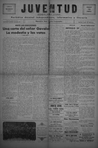 'Juventud semanario independiente, informativo y literario' - Año II Número extra - 1931 febrero 13