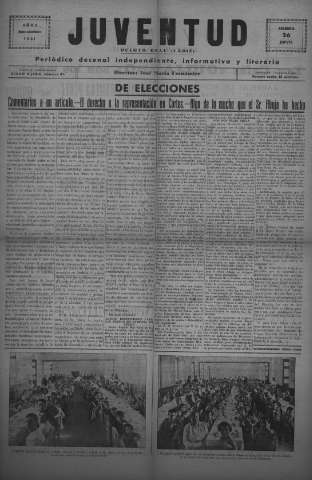 'Juventud semanario independiente, informativo y literario' - Año II Número extra - 1931 febrero 26
