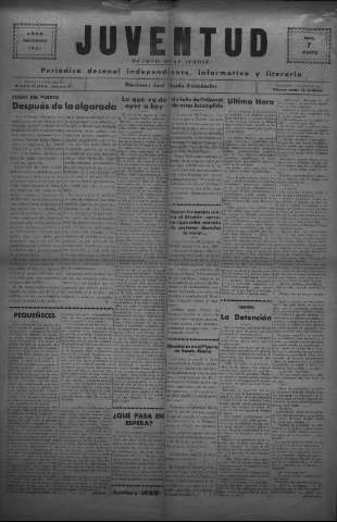 'Juventud semanario independiente, informativo y literario' - Año II Número extra - 1931 abril 7