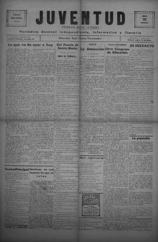'Juventud semanario independiente, informativo y literario' - Año II Número extra - 1931 abril 10