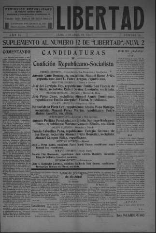 'Libertad periódico republicano' - Año II Número 12 - 1931 abril 4