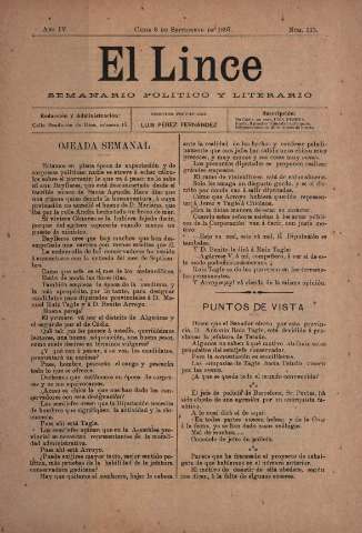 'El Lince : periódico político ilustrado' - Año IV Número 115 - 1897 septiembre 8