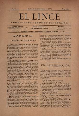 'El Lince : periódico político ilustrado' - Año VI Número 182 - 1899 septiembre 23