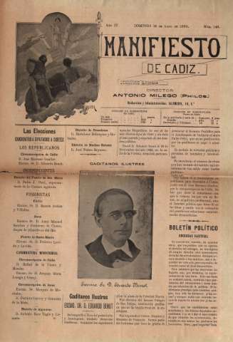 'Manifiesto de Cádiz : semanario ilustrado' - Año IV Número 143 - 1899 abril 16
