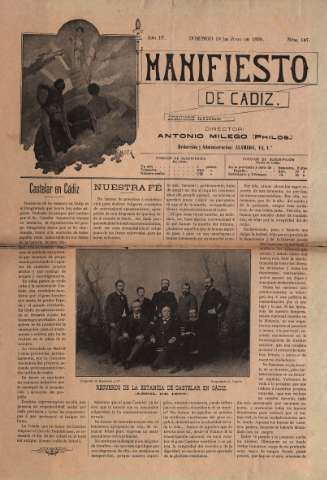 'Manifiesto de Cádiz : semanario ilustrado' - Año IV Número 147 - 1899 junio 18