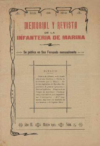 'Memorial y revista de la Infanteria de Marina' - Año III Número 25 - 1910 marzo 1