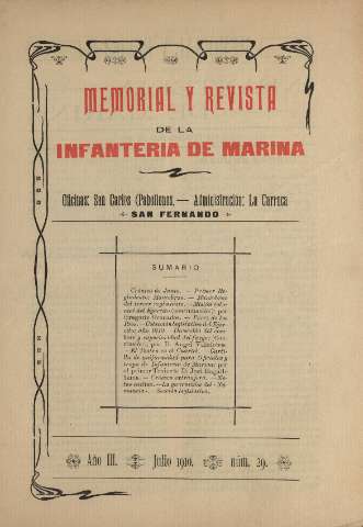 'Memorial y revista de la Infanteria de Marina' - Año III Número 29 - 1910 julio 1