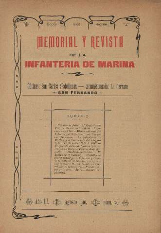 'Memorial y revista de la Infanteria de Marina' - Año III Número 30 - 1910 agosto 1