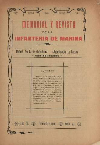 'Memorial y revista de la Infanteria de Marina' - Año III Número 34 - 1910 diciembre 1