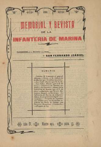 'Memorial y revista de la Infanteria de Marina' - Año IV Número 37 - 1911 marzo 1