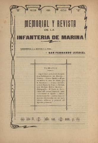 'Memorial y revista de la Infanteria de Marina' - Año IV Número 41 - 1911 julio 1