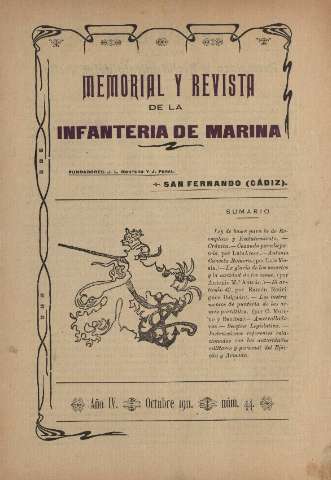 'Memorial y revista de la Infanteria de Marina' - Año IV Número 44 - 1911 octubre 1