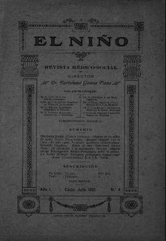 'El niño : Revista médico-social' - Año I Número 4 - 1921 julio 1