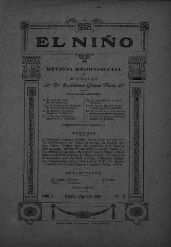 'El niño : Revista médico-social' - Año I Número 5 - 1921 agosto 1