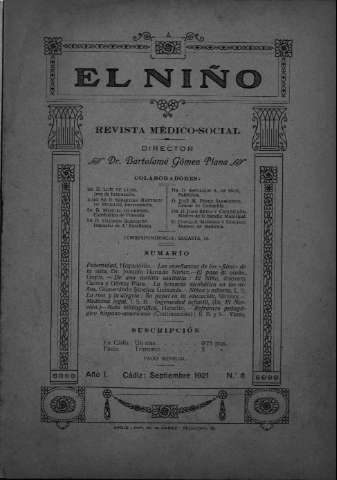 'El niño : Revista médico-social' - Año I Número 6 - 1921 septiembre 1