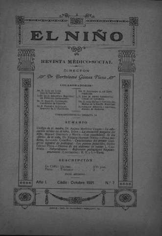 'El niño : Revista médico-social' - Año I Número 7 - 1921 octubre 1