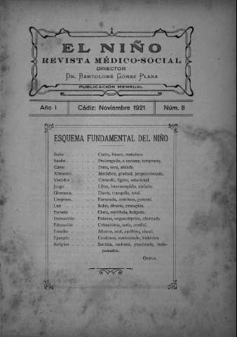 'El niño : Revista médico-social' - Año I Número 8 - 1921 noviembre 1