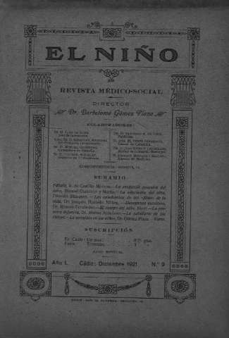 'El niño : Revista médico-social' - Año I Número 9 - 1921 diciembre 1