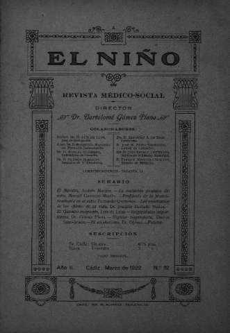 'El niño : Revista médico-social' - Año II Número 12 - 1922 marzo 1