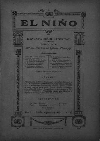 'El niño : Revista médico-social' - Año II Número 17 - 1922 agosto 1