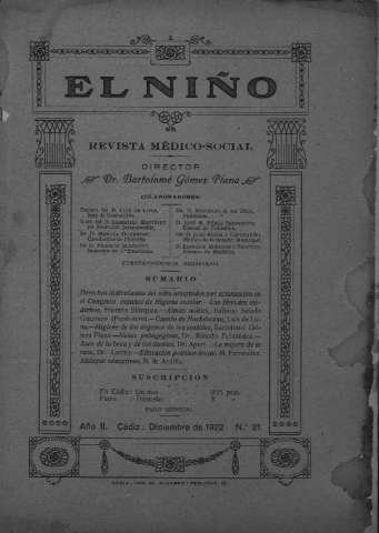 'El niño : Revista médico-social' - Año II Número 21 - 1922 diciembre 1