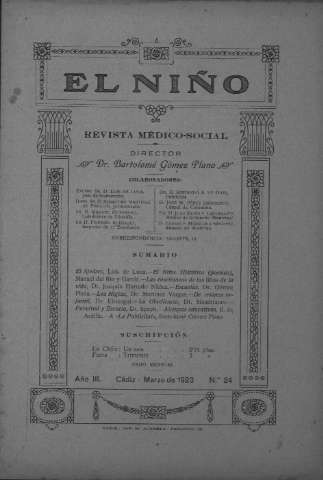 'El niño : Revista médico-social' - Año III Número 24 - 1923 marzo 1
