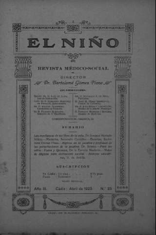 'El niño : Revista médico-social' - Año III Número 25 - 1923 abril 1