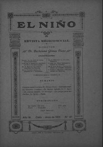 'El niño : Revista médico-social' - Año III Número 27 - 1923 junio 1
