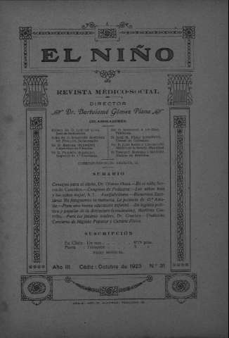 'El niño : Revista médico-social' - Año III Número 31 - 1923 octubre 1