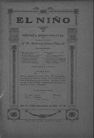 'El niño : Revista médico-social' - Año III Número 32 - 1923 noviembre 1