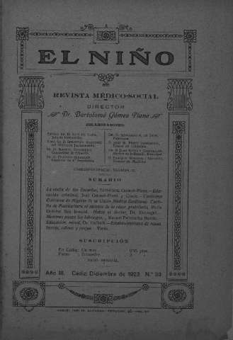 'El niño : Revista médico-social' - Año III Número 33 - 1923 diciembre 1