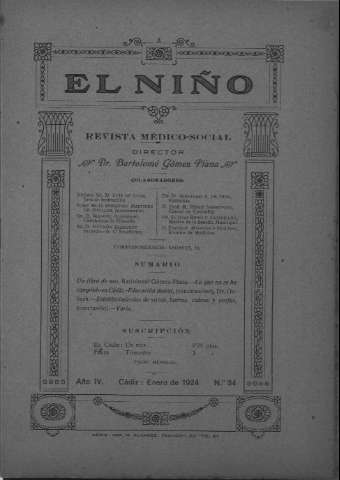 'El niño : Revista médico-social' - Año IV Número 34 - 1924 enero 1