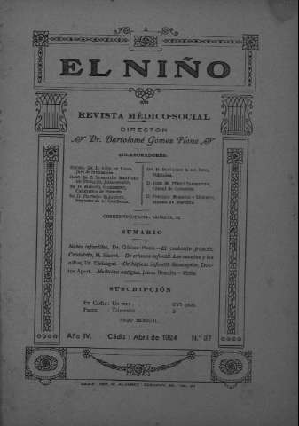 'El niño : Revista médico-social' - Año IV Número 37 - 1924 abril 1