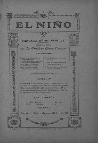 'El niño : Revista médico-social' - Año IV Número 38 - 1924 mayo 1
