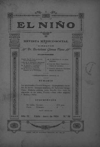 'El niño : Revista médico-social' - Año IV Número 39 - 1924 junio 1