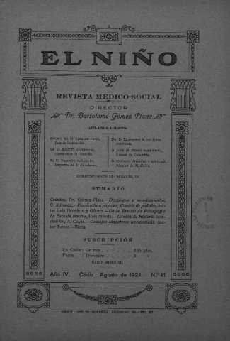 'El niño : Revista médico-social' - Año IV Número 41 - 1924 agosto 1