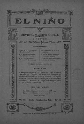 'El niño : Revista médico-social' - Año IV Número 42 - 1924 septiembre 1