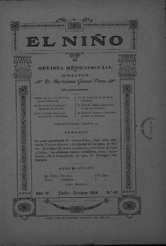 'El niño : Revista médico-social' - Año IV Número 43 - 1924 octubre 1