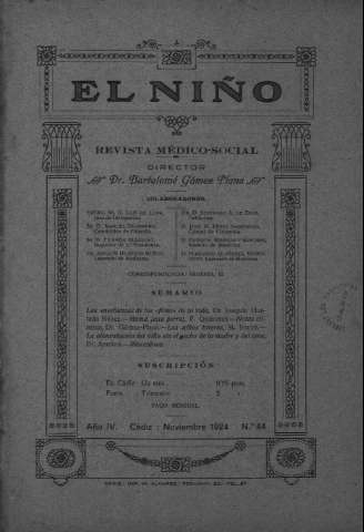 'El niño : Revista médico-social' - Año IV Número 44 - 1924 noviembre 1